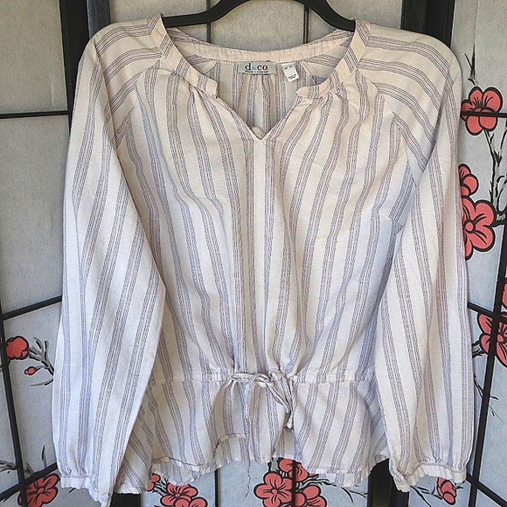 Denim&Co White Tie Front Peplum Blouse XL